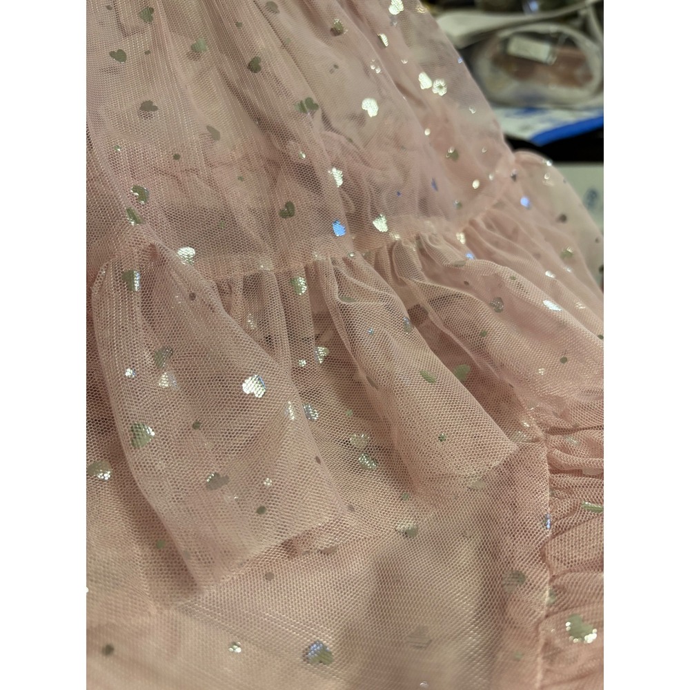 18 mos Pink Tulle Heart Print Baby Dress Diaper Cover Silver Foil Hearts Party - Picture 6 of 8
